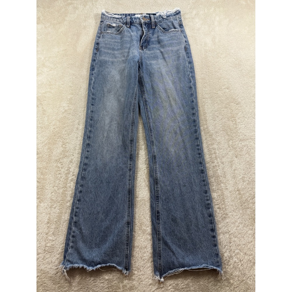 Flying Monkey Womens Vintage Straight Distressed Hem Blue Jeans 24 Meas: 26x31